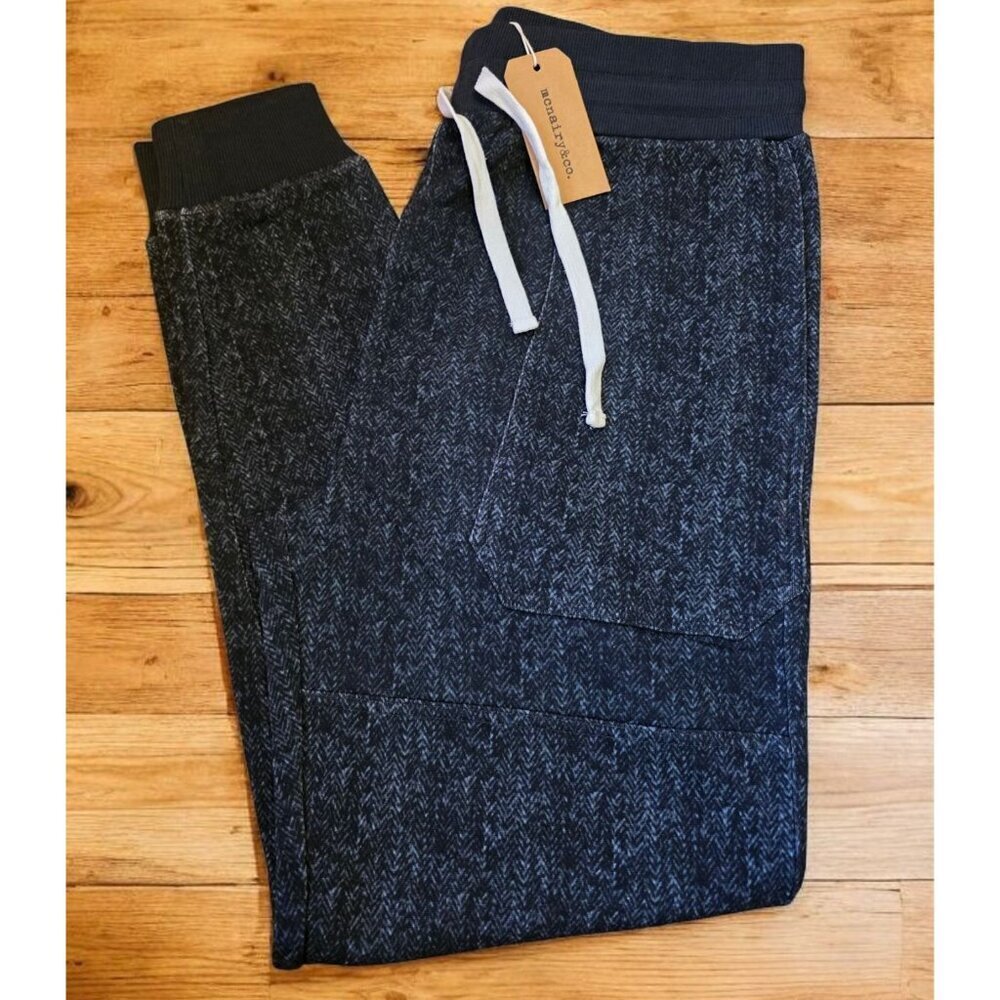 Mcnairy & Co Sweatpants Mens sz M Black Gray Chevron Streetwear Cuffed Heavy NWT